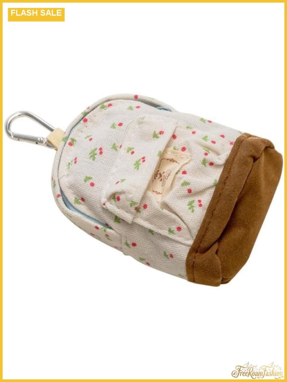 Mini Backpack Coin Purse Canvas Keychain Floral Zipper Pouch
